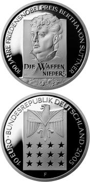 Nobelprijs voor Vrede Bertha von Suttner 10 euro Duitsland 2005 Proof